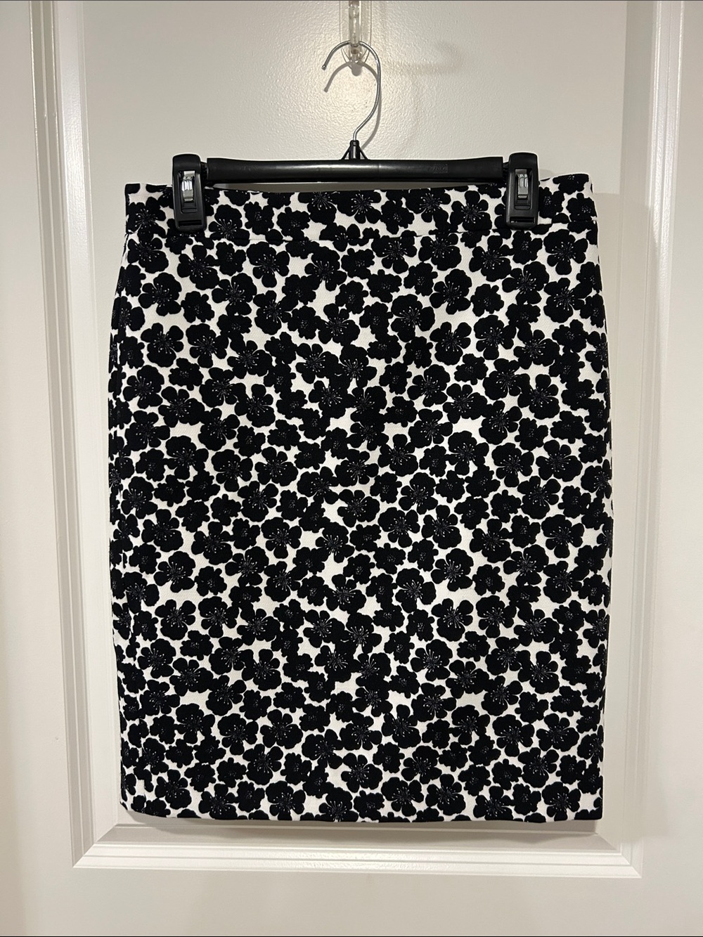 J. Crew Black and White Floral Pencil Skirt